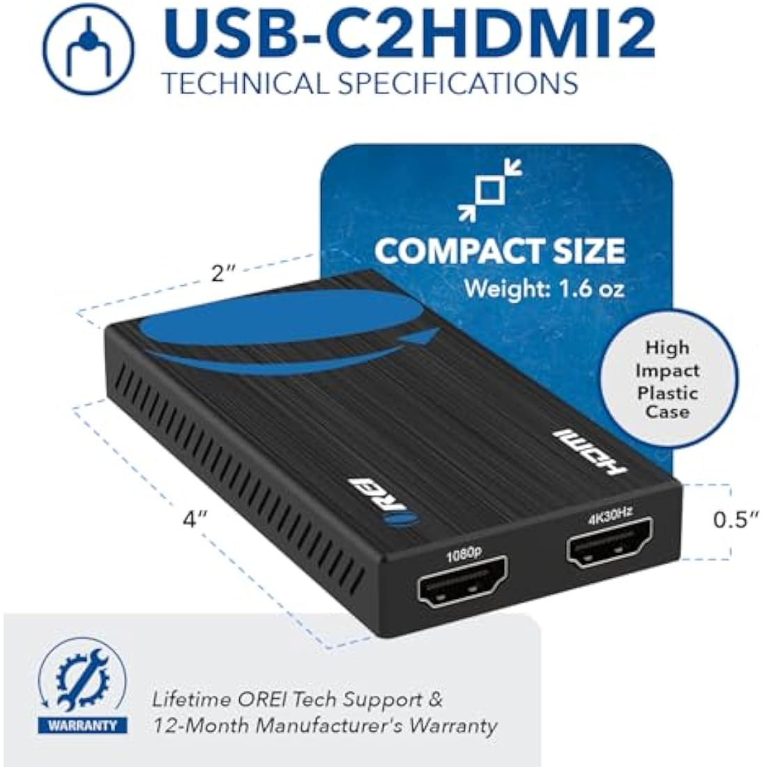 OREI HDMI Splitter 1 in 2 Out | 4K 30Hz Dual Monitor Signal Duplicator