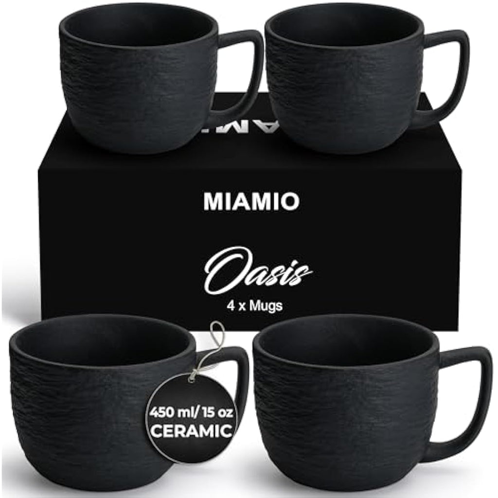 MIAMIO Oasis Ceramic Coffee Mugs - 450ml Large Mug Set of 4 for Tea