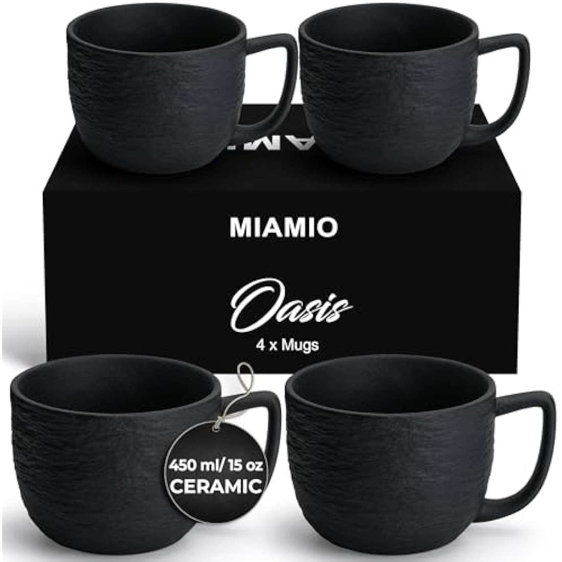 MIAMIO Oasis Ceramic Coffee Mugs - 450ml Large Mug Set of 4 for Tea