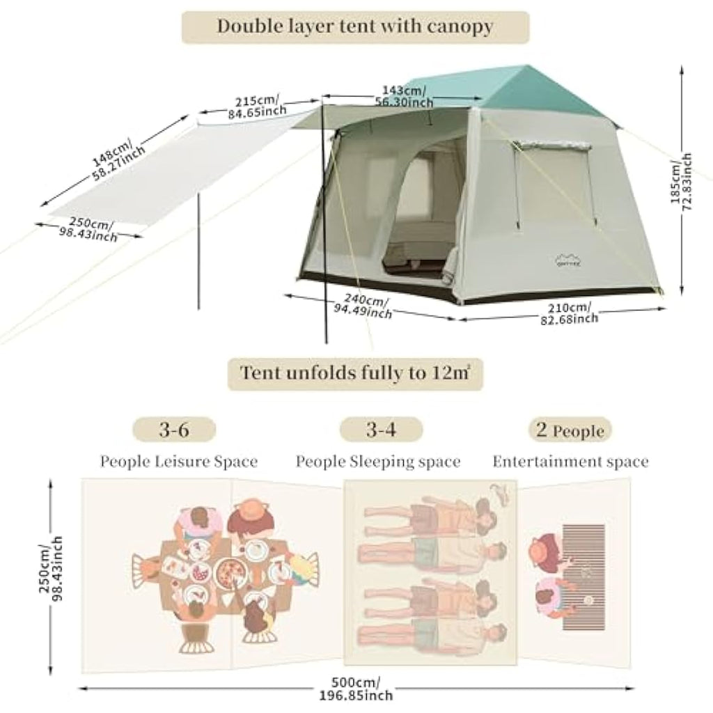 4-Person Waterproof Family Dome Tent with Sun Canopy