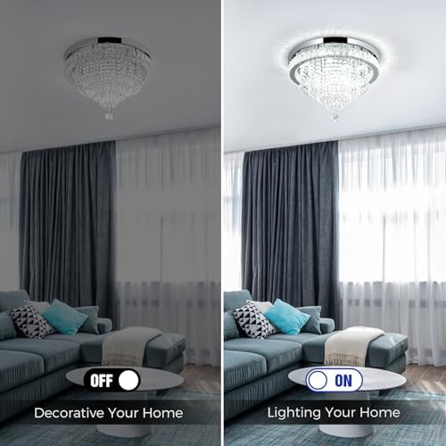 RHEAFON Modern Crystal Chandelier | Dimmable LED Flush Mount Ceiling Light