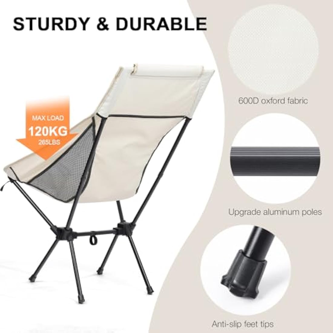 High Back Folding Camping Chair – Lightweight Aluminum, White