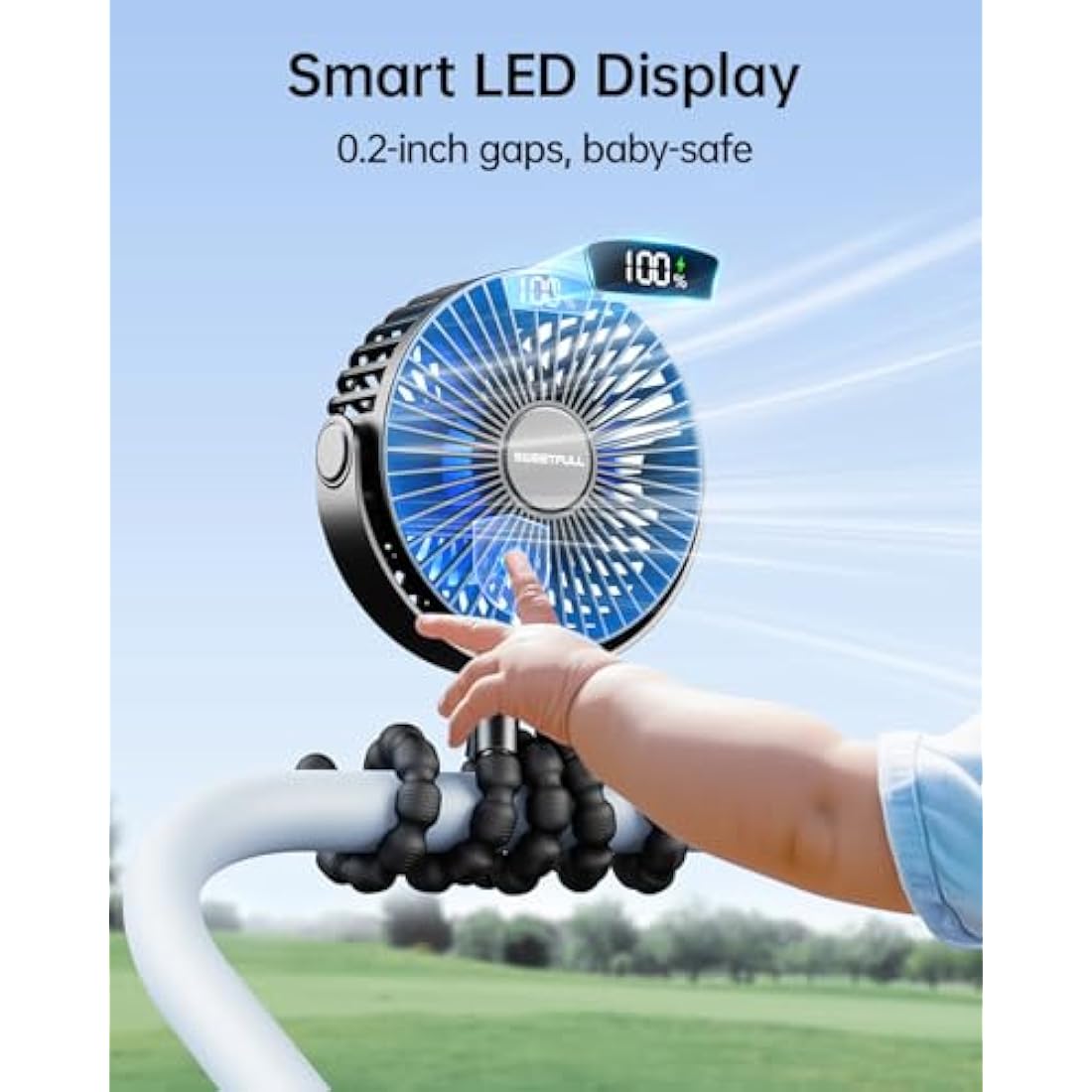 SWEETFULL Portable Stroller Fan | 4000mAh LED Display Rechargeable Fan