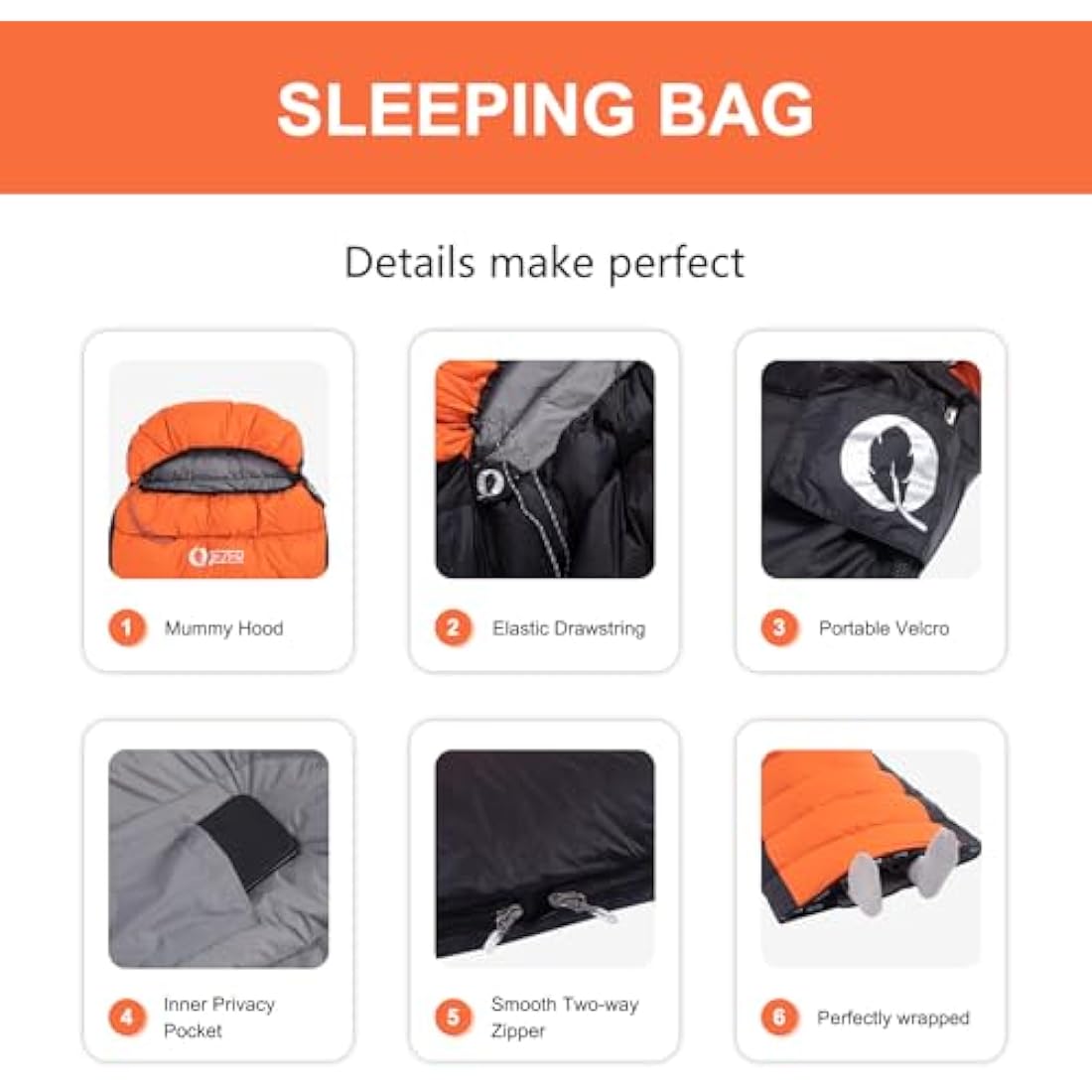 QEZER Down Sleeping Bag | Lightweight 4-Season Rectangular Nylon Bag