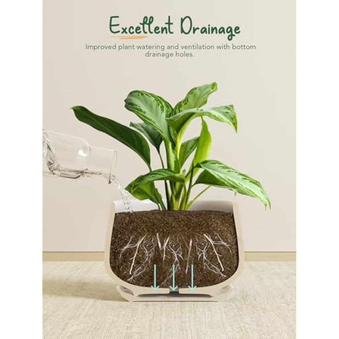 LE TAUCI Ceramic Plant Pots - Set of 3 Modern Indoor Planters, White