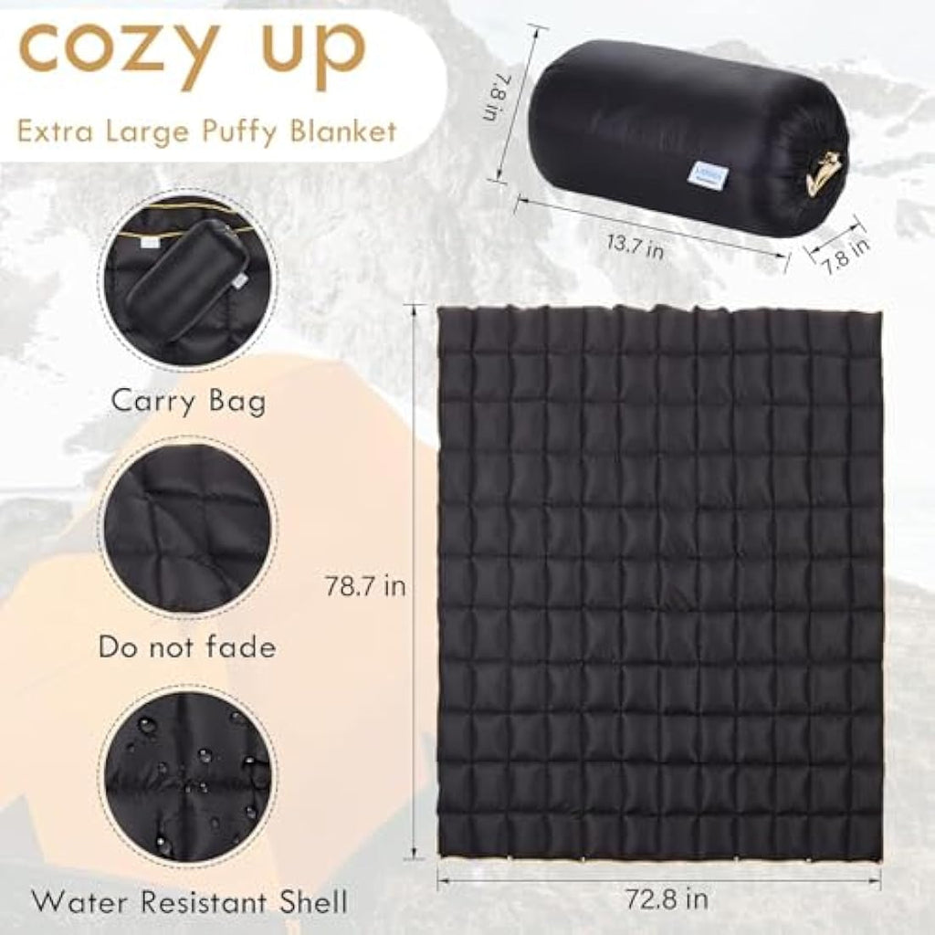 Lvkiss 100% Duck Down Camping Blanket – Oversized 20D Water-Resistant Quilt
