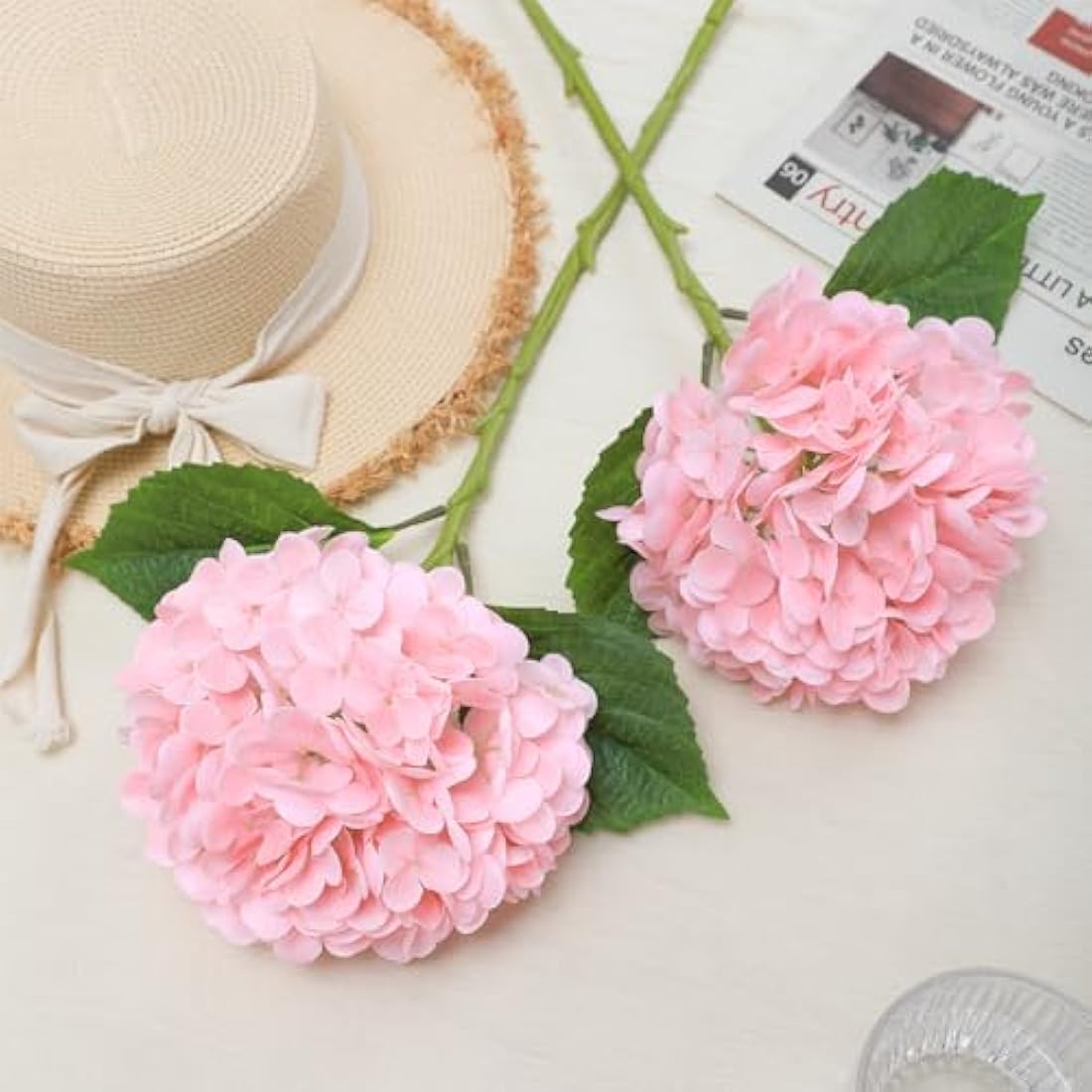 Kisflower Real Touch Latex Hydrangea Flowers – 3pcs Pink Faux Bouquet
