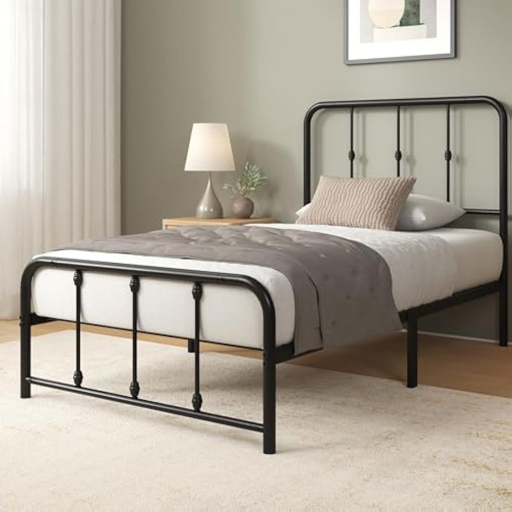 Zinus Florence Single Bed Frame – Black Vintage Metal with Storage