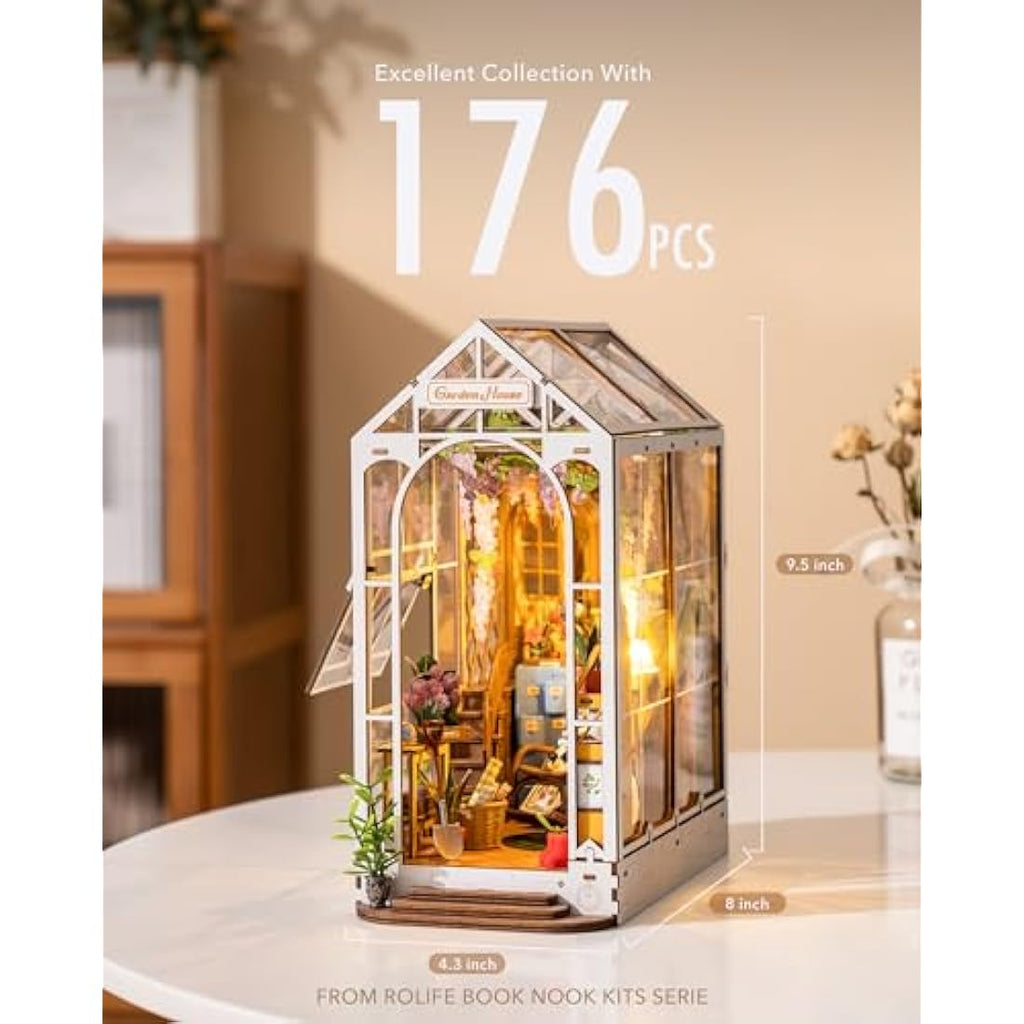 Rolife Gardenhouse Book Nook Kit – DIY 3D Miniature House with LED Lights