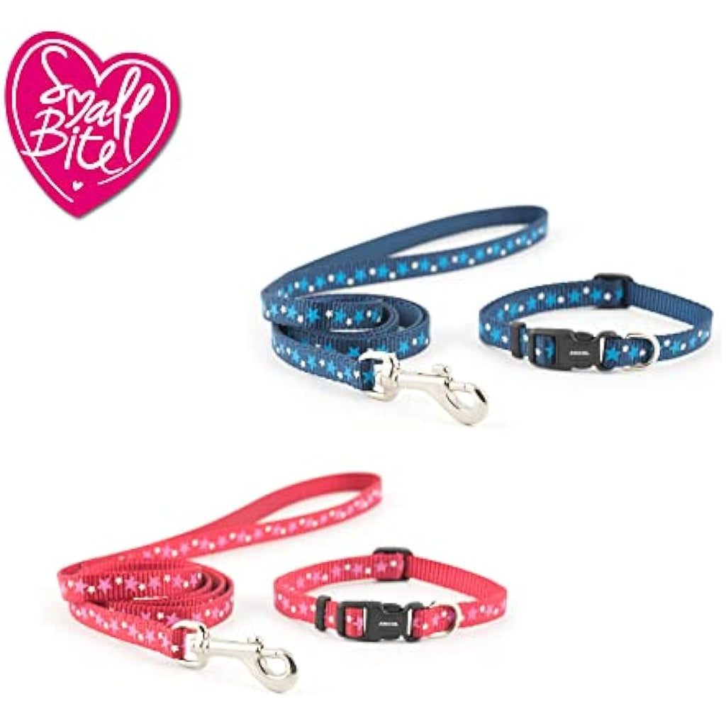 Ancol Small Bite Stars Puppy Collar and Lead Set - Blue Soft Webbing