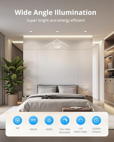 Gr4tec IP65 LED Downlight – 6W Dimmable 4000K Recessed Ceiling Lights (6 Pack)