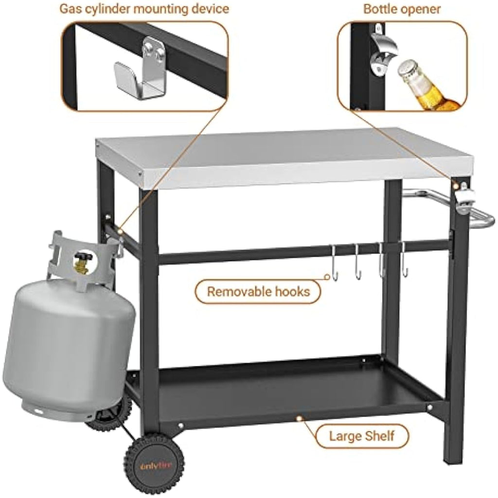 Onlyfire Stainless Steel BBQ Serving Trolley – Outdoor Grill Prep Table
