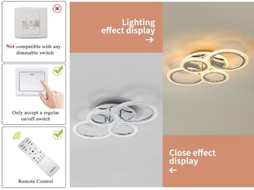 LED Ceiling Light – Modern 4-Ring Dimmable Chrome Flush Mount