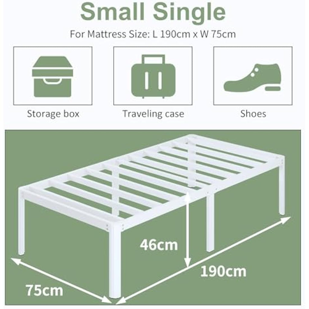 Small Single Bed Frame – Heavy Duty Metal with Steel Slats