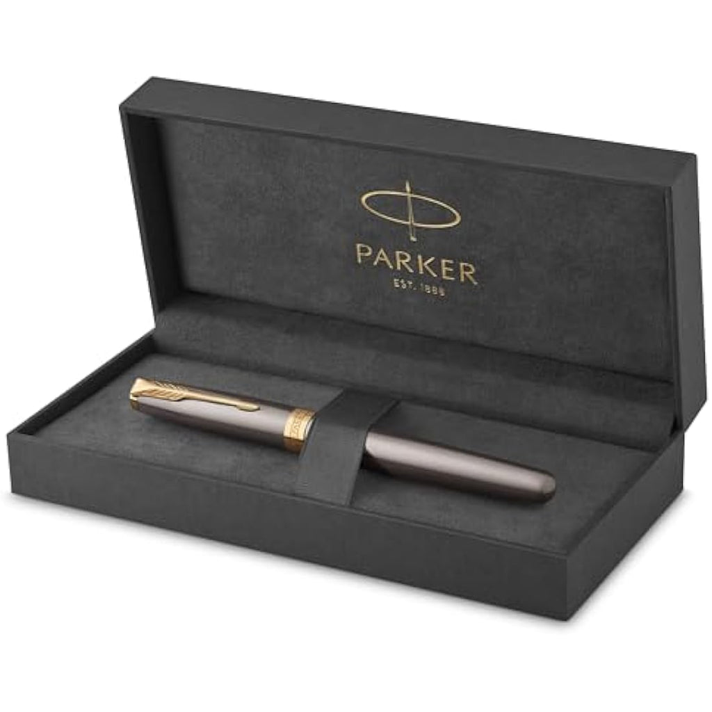 Parker Sonnet Rollerball Pen – Grey Lacquer with Gold Trim, Fine Point