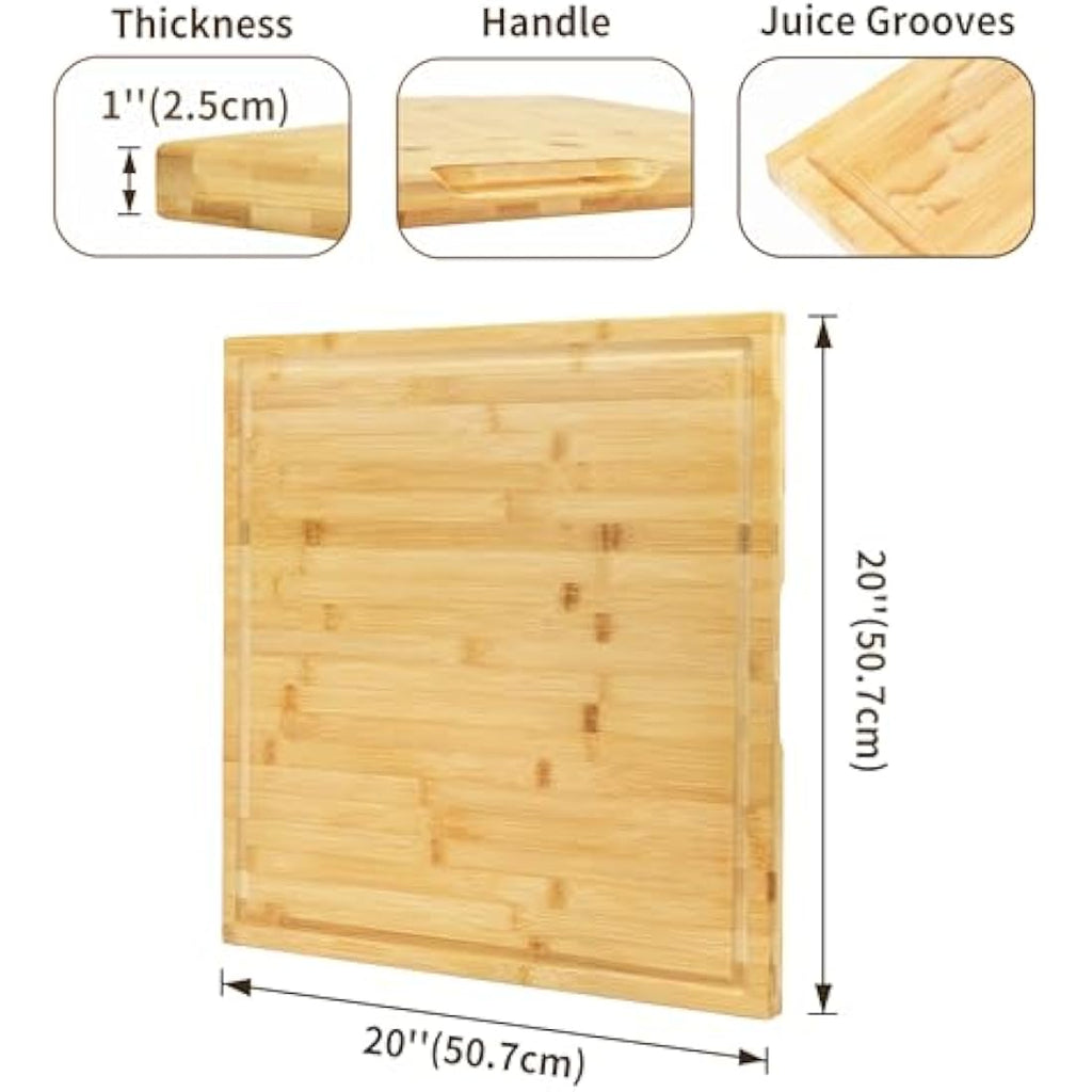 XL Bamboo Cutting Board – 50cm Butcher Block with Juice Groove