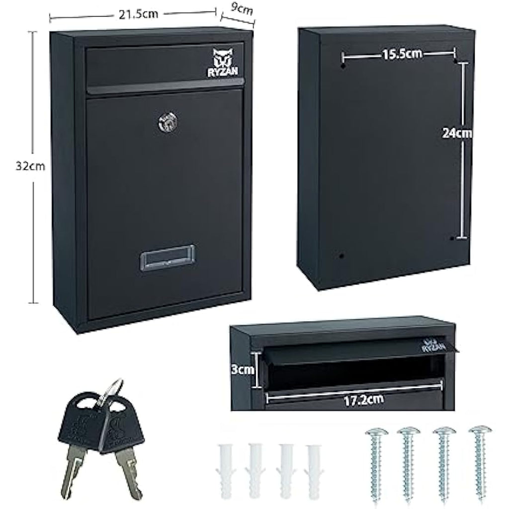 RYZAN Wall Mounted Steel Mailbox – Modern Weatherproof Lockable Postbox