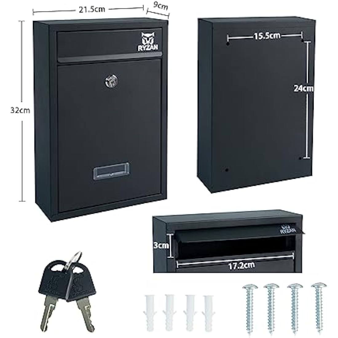 RYZAN Wall Mounted Steel Mailbox – Modern Weatherproof Lockable Postbox