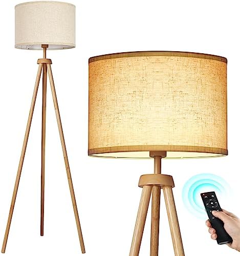 OUTON Tripod Floor Lamp – Dimmable LED Wood Standing Light with Remote