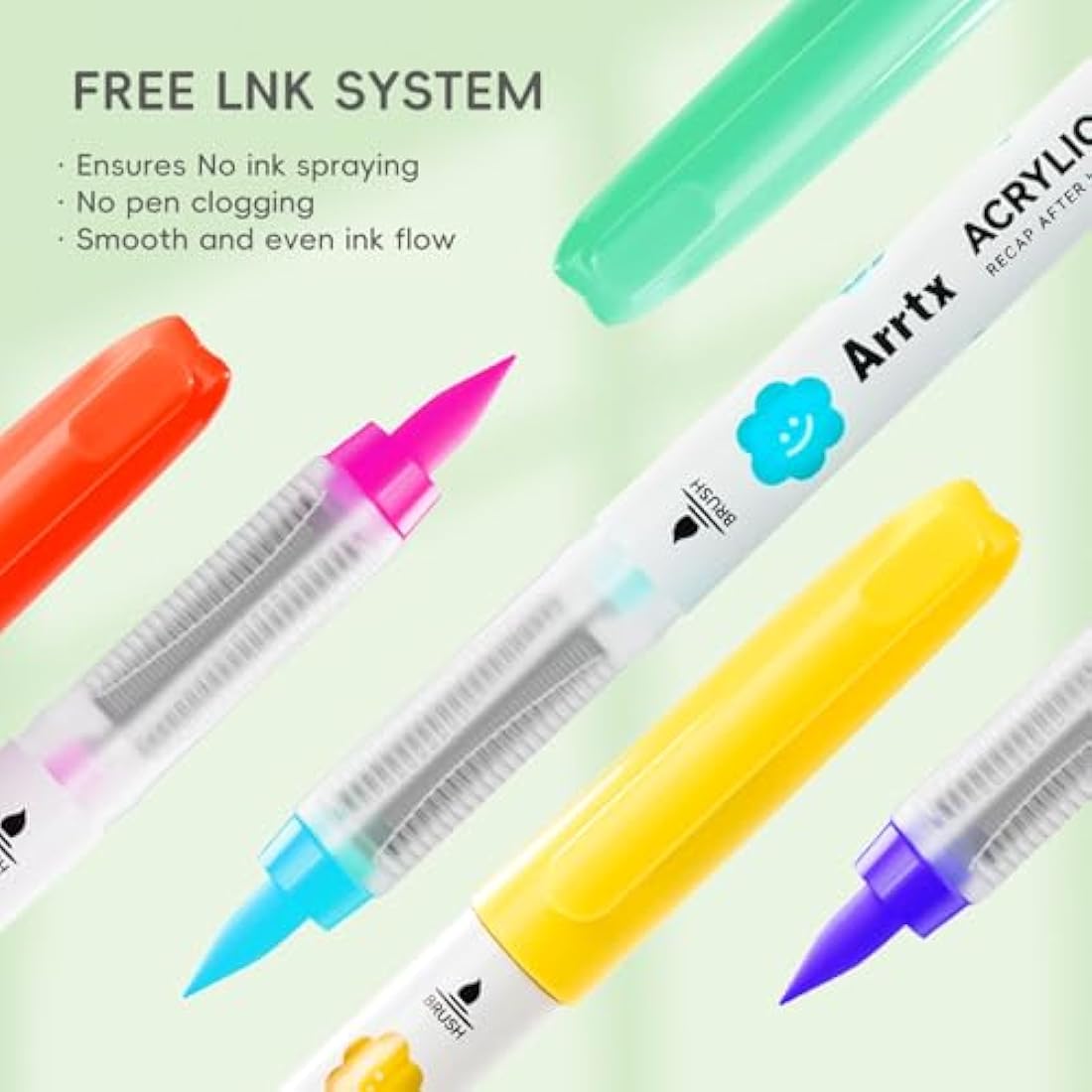 Arrtx 36 Colors Acrylic Paint Pens | Waterproof Brush Tip Markers