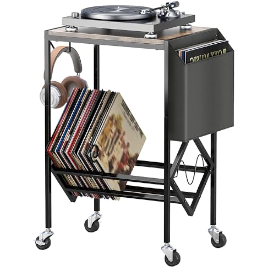 Vinyl Record Player Stand - 2-Tier Industrial Storage Cabinet