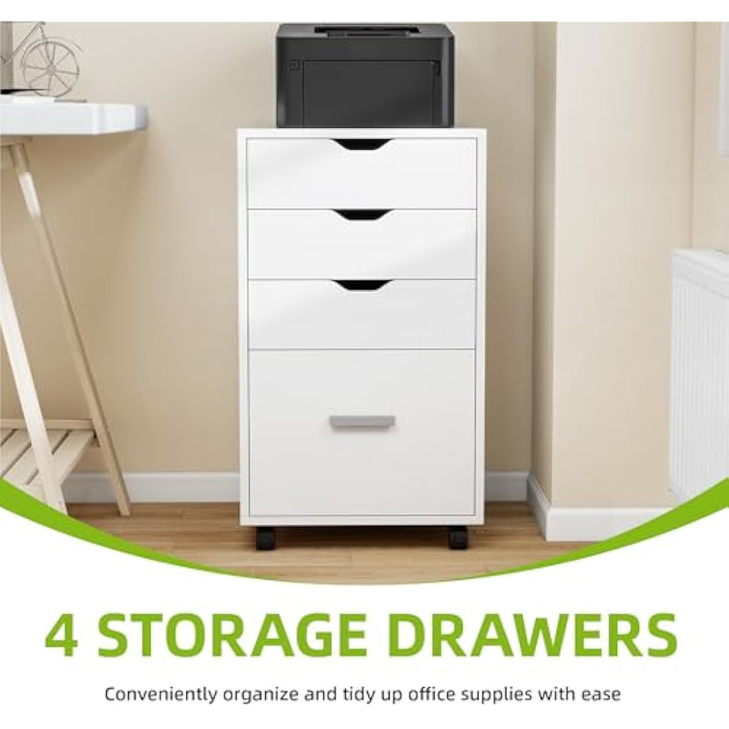 YITAHOME 4-Drawer Mobile File Cabinet | Rolling Under Desk Storage, White