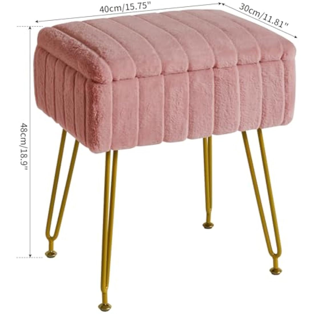 IBUYKE Faux Fur Storage Ottoman Stool – Pink Makeup Vanity Footrest