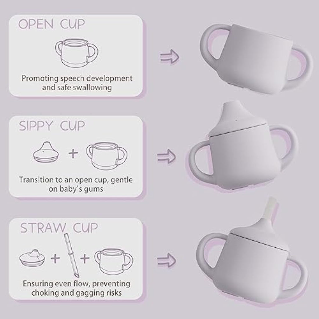 Moonkie 3-in-1 Silicone Baby Sippy Cup with Straw | Leak-Proof, Mauve, 4oz