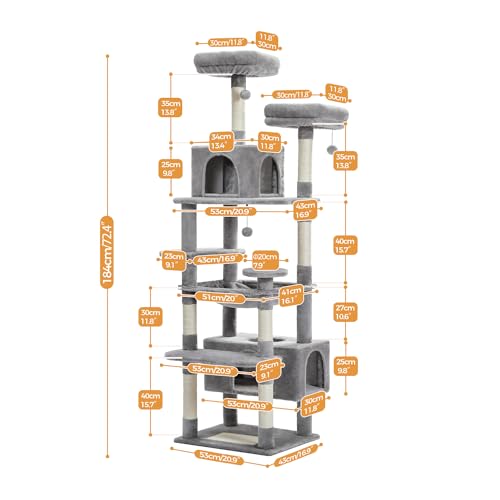 PAWZ Road 72.4" Large Cat Tree – 8-Level Multi-Cat Tower with Dual Condo