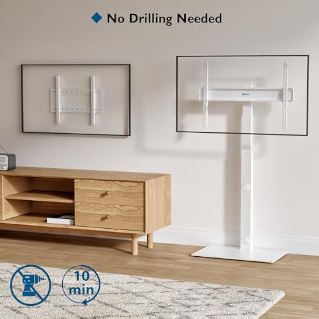BONTEC TV Floor Stand for 30-70 inch TVs | Swivel & Height Adjustable White