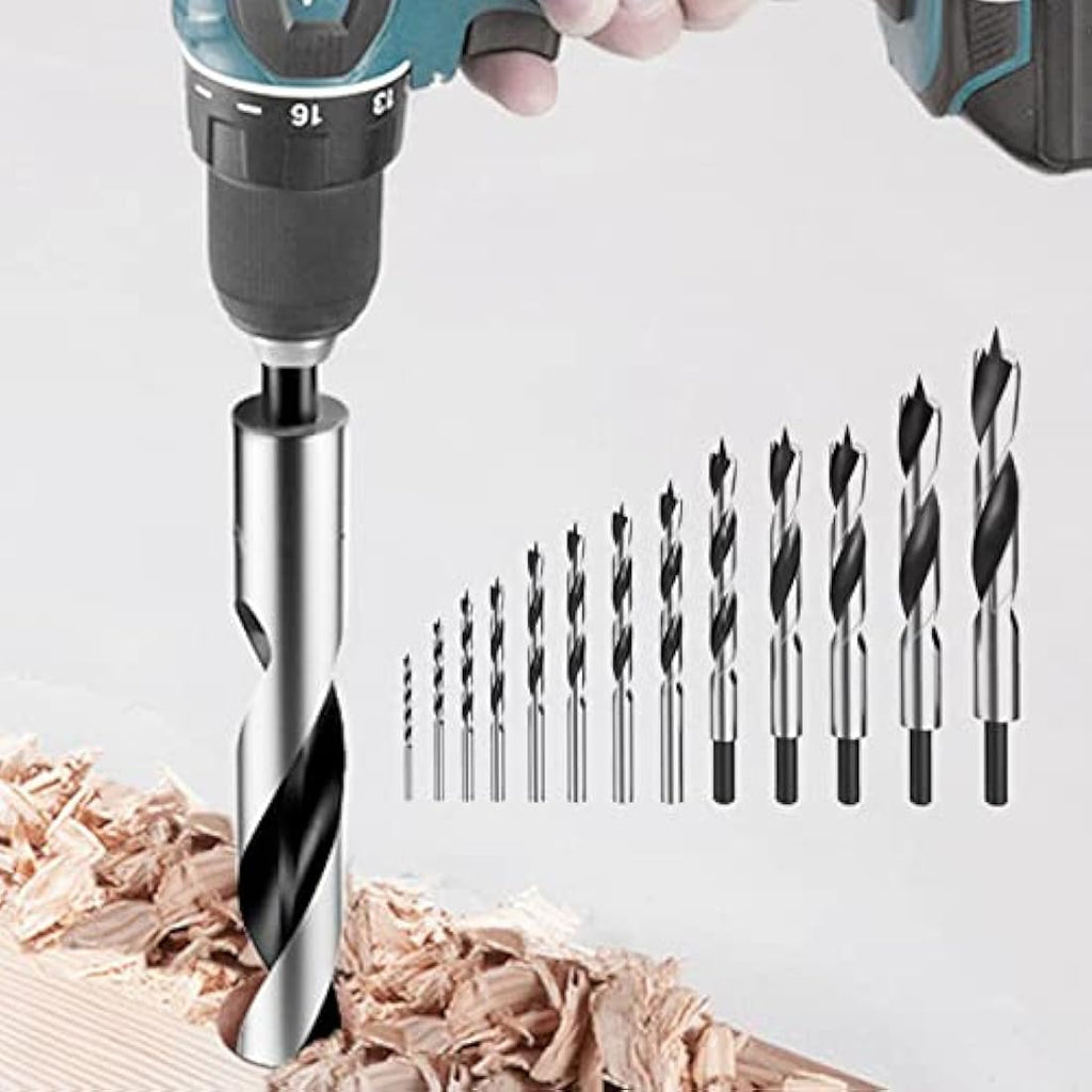 NORTOOLS 25-Piece Brad Point Wood Drill Bit Set | 1/4" Hex Shank HCS