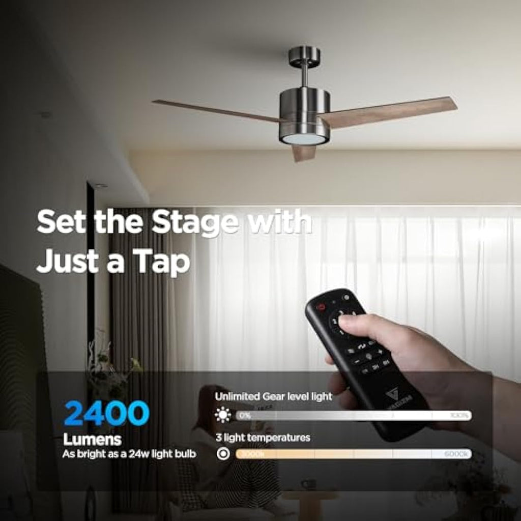 Vagizm 52" Ceiling Fan with Light | Silent DC Motor & Remote | Walnut