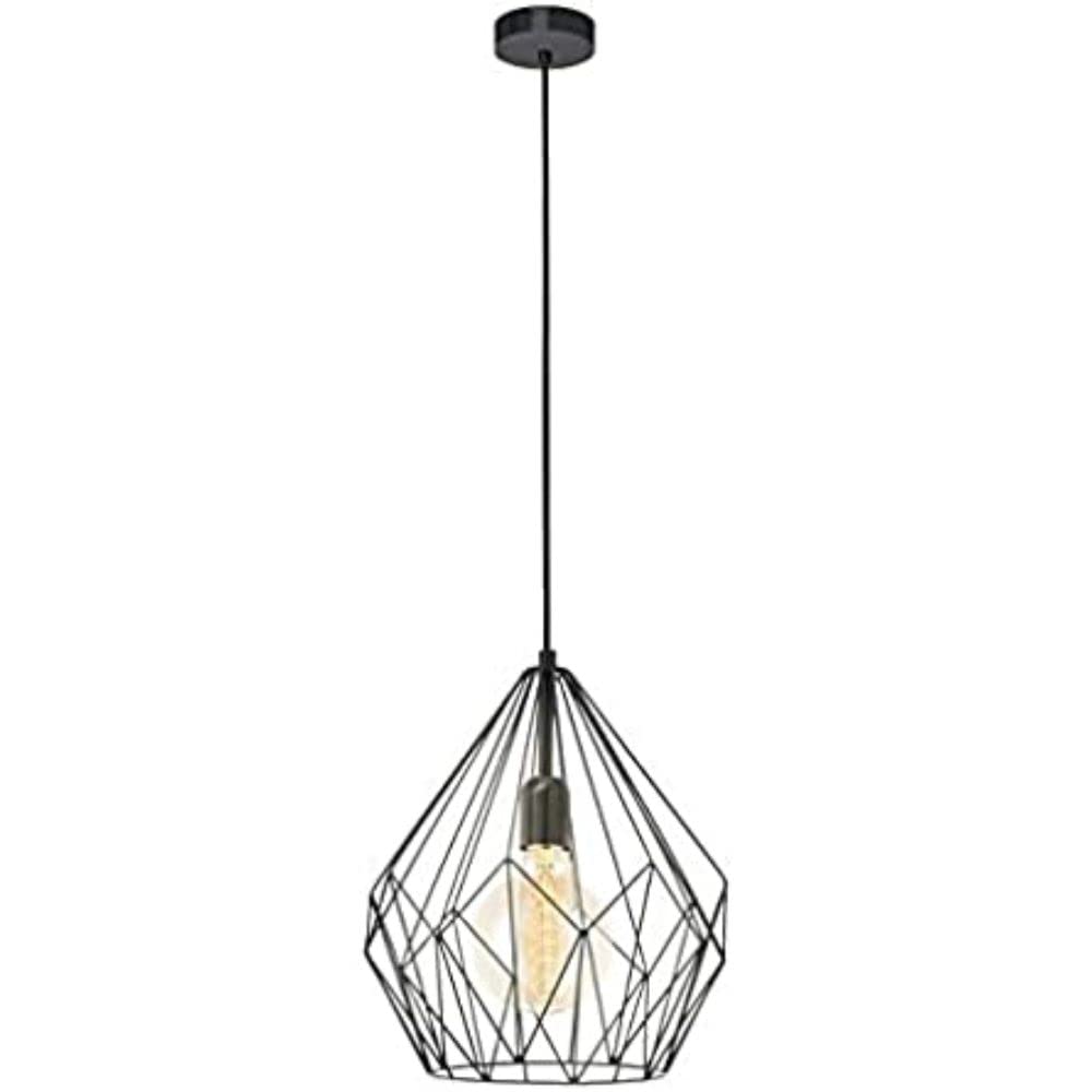 Eglo Carlton Vintage Pendant Light – Black Steel Industrial Ceiling Lamp