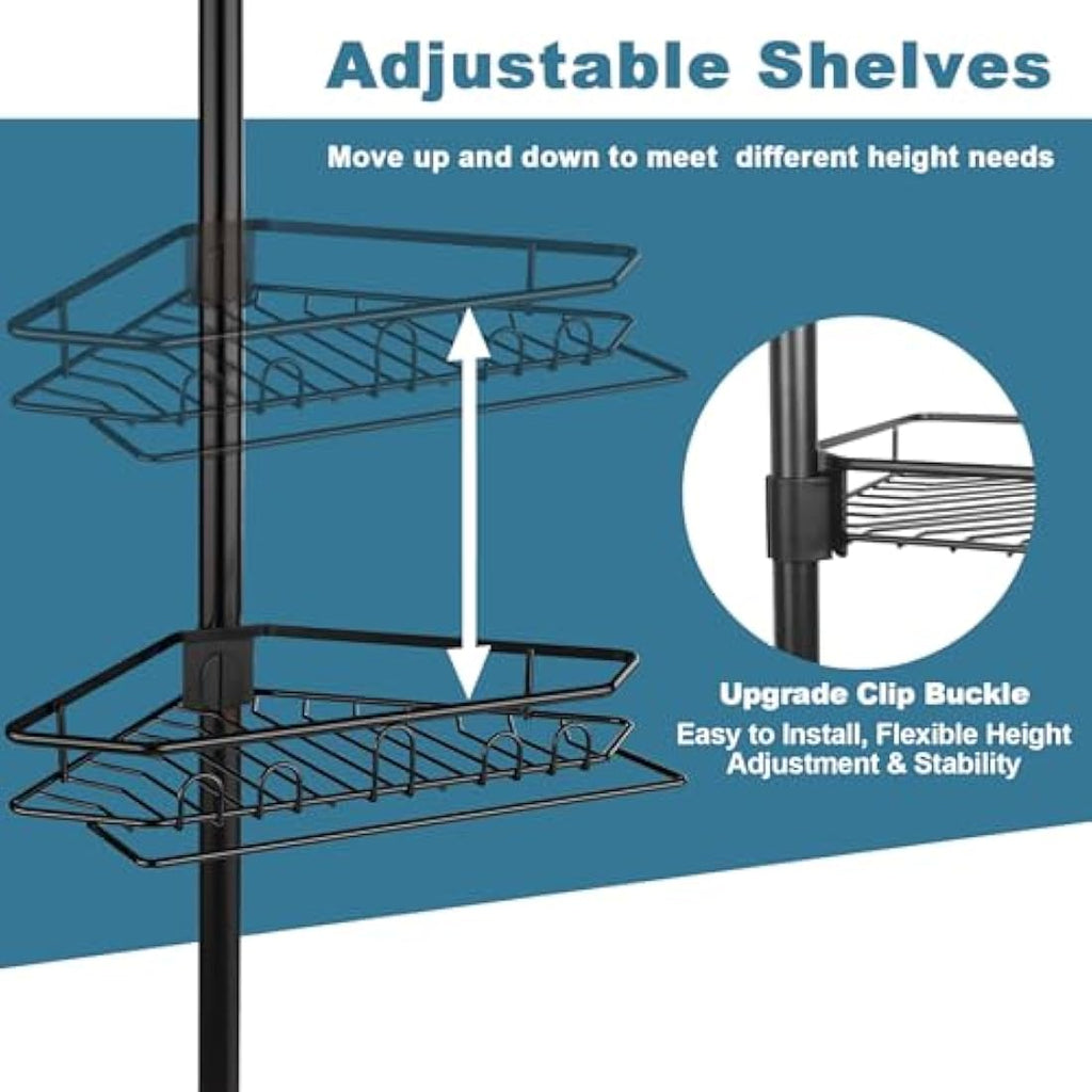 Mutool 7-Tier Telescopic Corner Shower Caddy – Adjustable Metal Shelf, Black