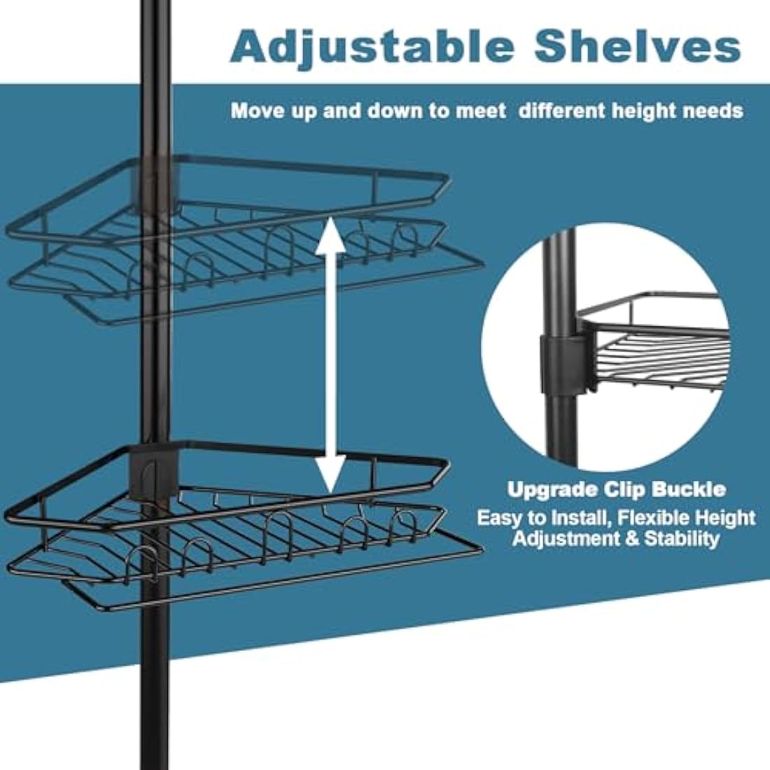 Mutool 7-Tier Telescopic Corner Shower Caddy – Adjustable Metal Shelf, Black