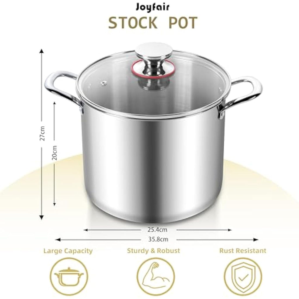 Joyfair 10L Stainless Steel Stock Pot | Tri-Ply Induction Soup Pot