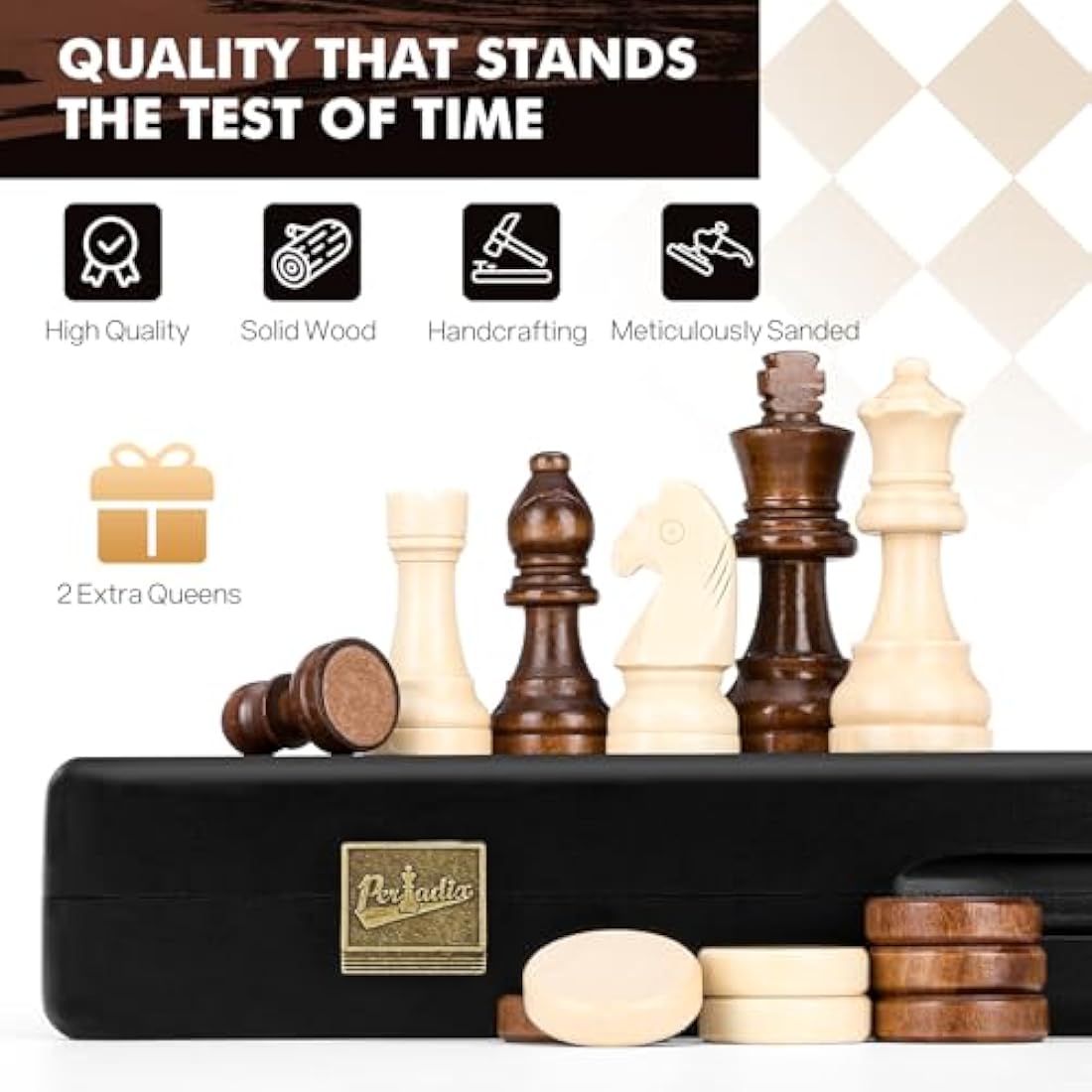 Peradix 15" Magnetic Wooden Chess and Checkers Set – 2-in-1 Foldable Board