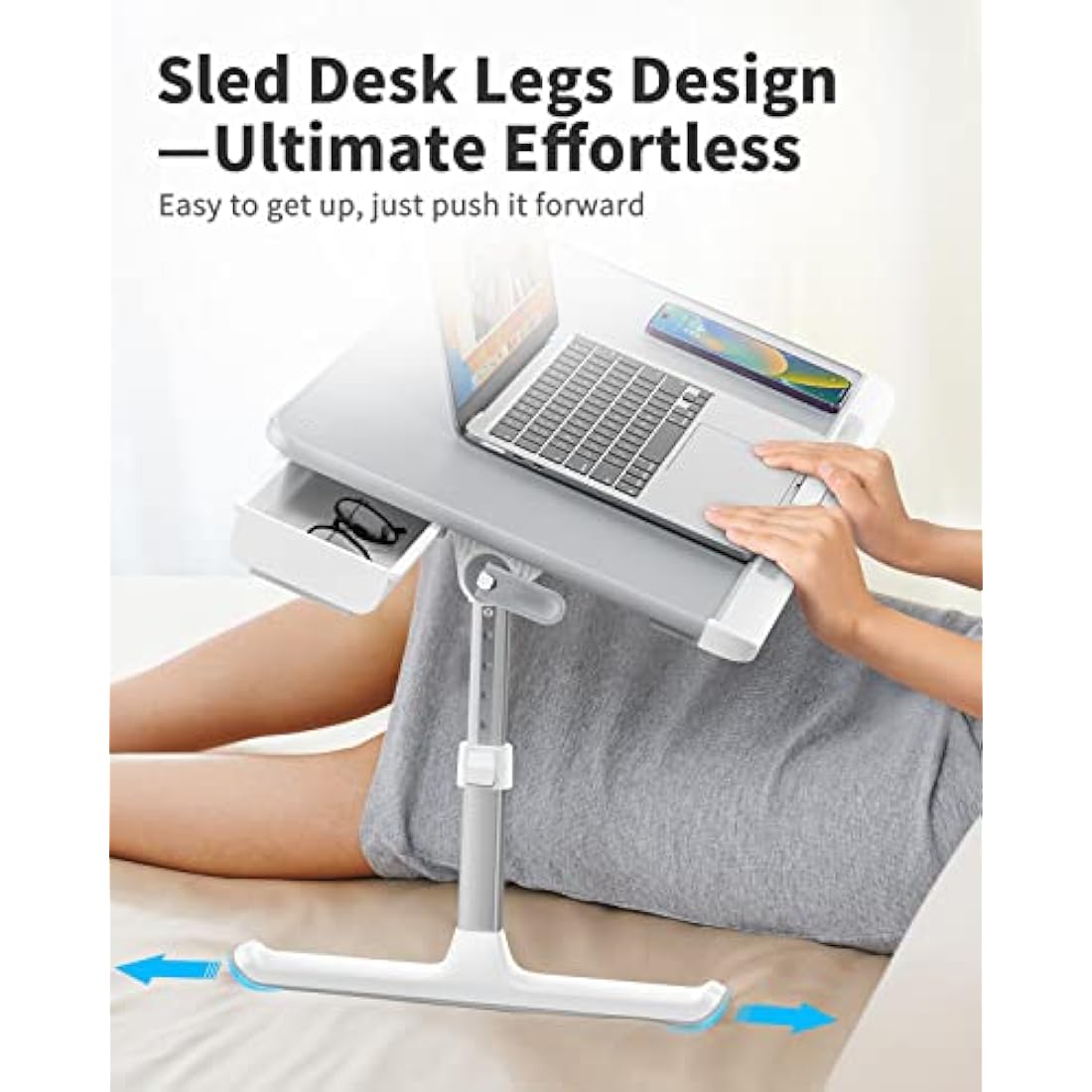 SAIJI Laptop Bed Table | Adjustable Leather Lap Desk with Drawer - Grey