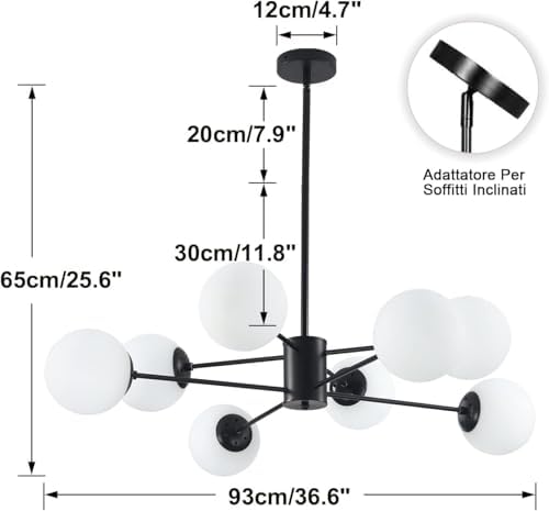 KCO Lighting 8-Light Sputnik Chandelier | Mid Century Glass Globe Black