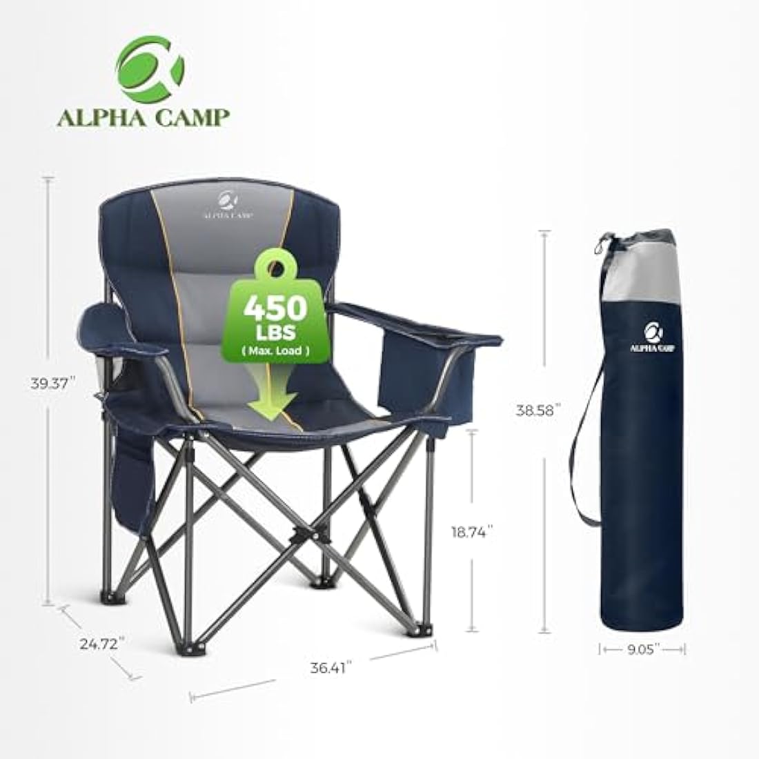 ALPHA CAMP Heavy Duty Folding Camping Chair with Cooler Bag – Blue