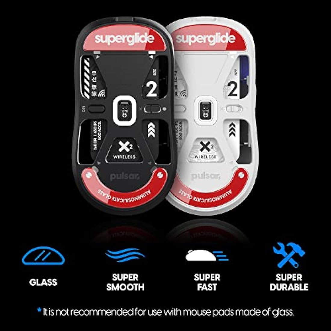Superglide Glass Mouse Skates for Pulsar X2 & X2 Mini – Red