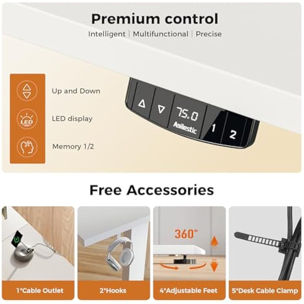 Agilestic L-Shaped Electric Standing Desk | 140cm Height Adjustable - White