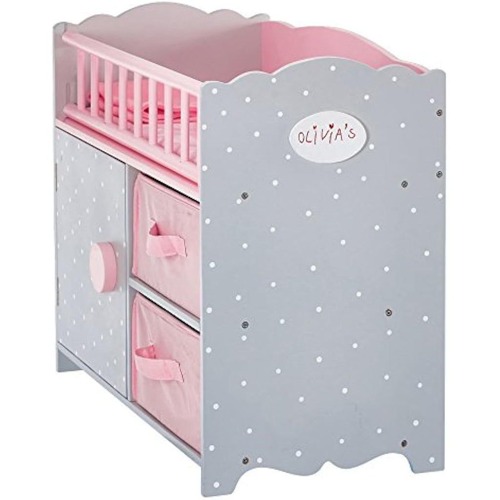 Olivia's Little World Wooden Doll Crib with Storage Cabinet & Cubby
