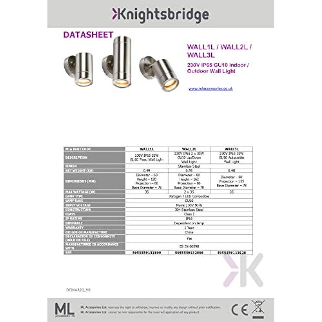 Knightsbridge Stainless Steel GU10 Up and Down Outdoor Wall Light