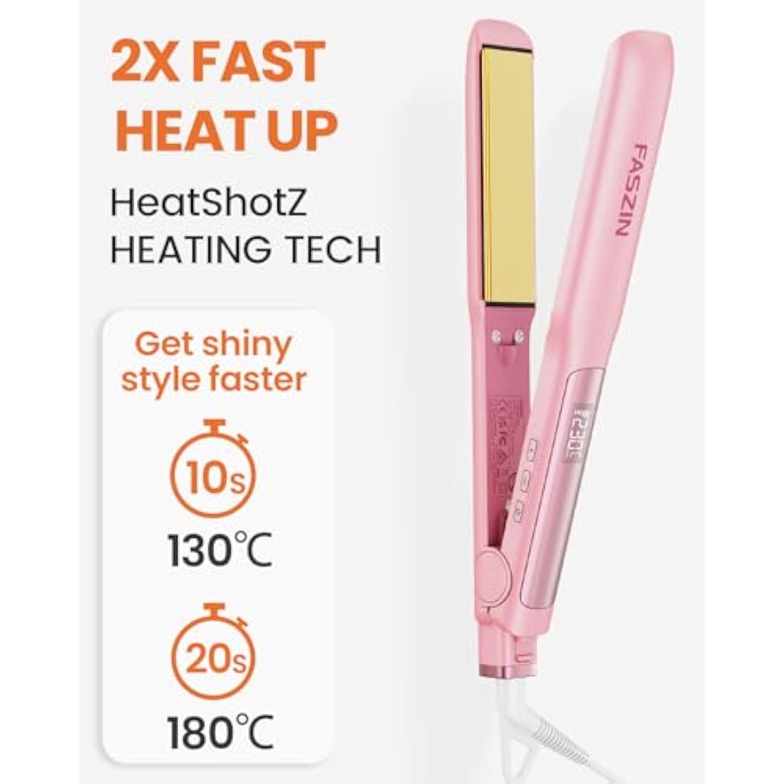Faszin Ionic Titanium Hair Straightener – Fast Heat Flat Iron with LCD, Pink