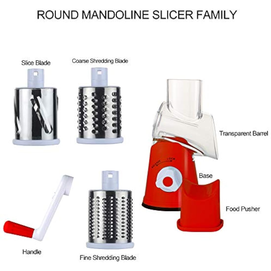 Ourokhome Rotary Cheese Grater - 3-Blade Vegetable Slicer & Chopper, Red