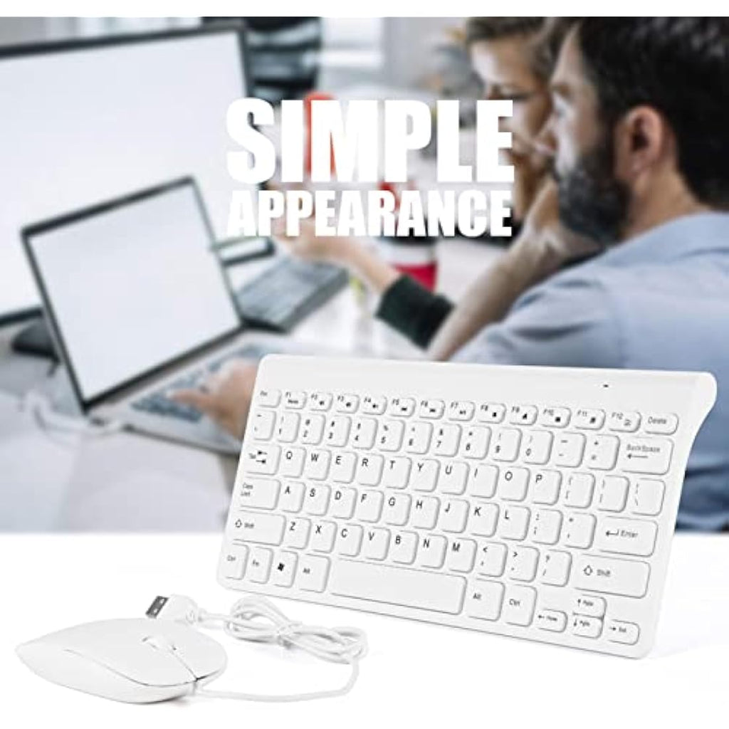 Richer-R Ultra-Thin Wired Keyboard and Mouse Set | Compact USB Combo (White)