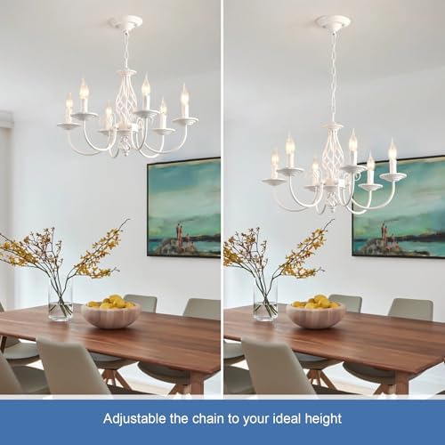 JIINOO French Country 6-Light Chandelier – Rustic White Farmhouse Pendant