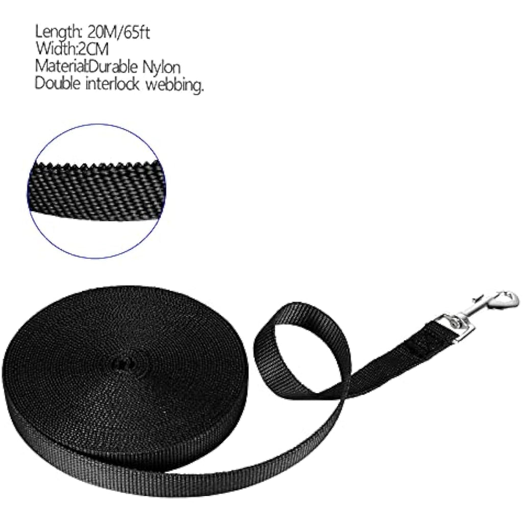 NavoX 20m Nylon Long Dog Training Lead – Black Recall Leash for Puppies