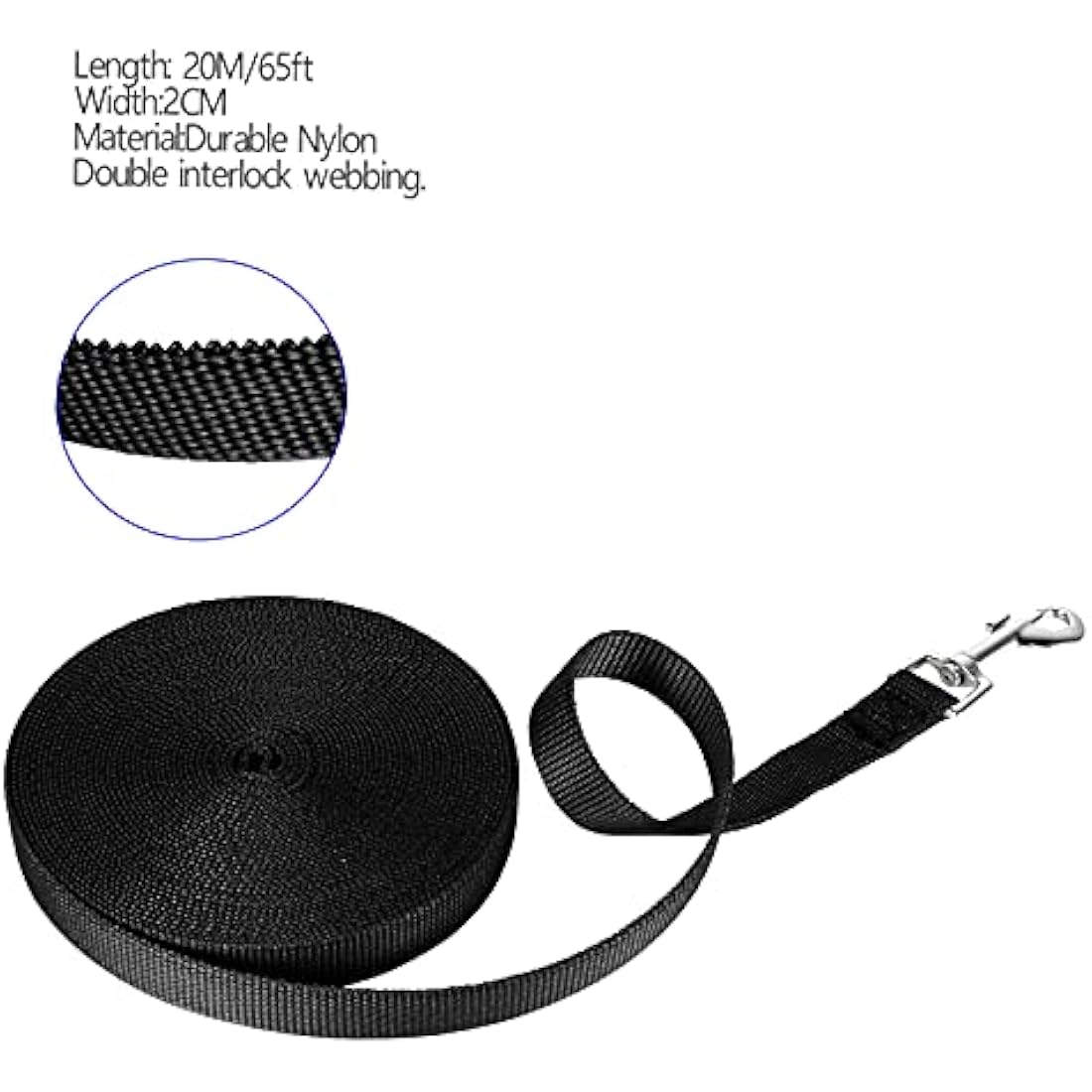 NavoX 20m Nylon Long Dog Training Lead – Black Recall Leash for Puppies